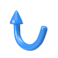 Blue arrow pointing left and above. Realistic 3d design In plastic cartoon style. Icon illustration isolated transparent png background