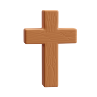 3d icoon houten kruis, symbool van de opstanding van Jezus Christus. hij is opgestaan. Pasen opstanding illustratie. schrift. geïsoleerd transparant PNG achtergrond