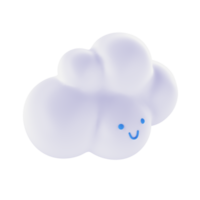 Light white 3d cloud icon face. Render soft round cartoon fluffy cloud icon shape illustration isolated transparent png background