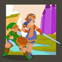 Adventure of Elf Knight and Archery Girl vector