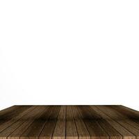 antiguo madera mesa arriba, estante o mostrador superficie aislado en transparente antecedentes. vacío escritorio, un marrón madera tablones, muelle o cubierta foto