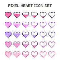 pixel heart set, 8 bit, health bar, gaming, icon set, trendy vector illustration