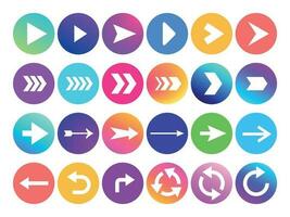 Arrows in circle icon. Website navigation arrow button, colorful gradient round back or next sign and web arrowhead vector icons