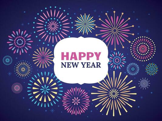 Happy New Year firework poster. Celebration 2019 fireworks. Vector illustration concept