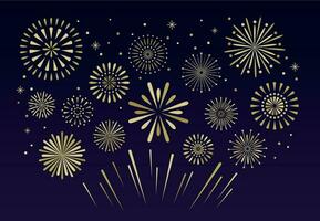 Gold festive fireworks. Christmas pyrotechnics firecracker vecto vector