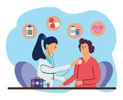 illustration of a female doctor examining a patient in a clinic. illustration of checking health to the doctor vector