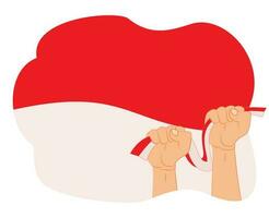 two hand holding indonesian flag. indonesian independence day vector