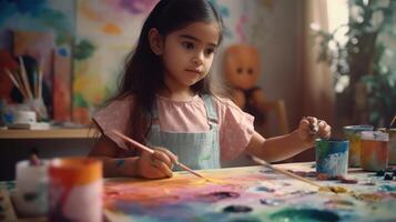 child painting with paint photo