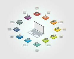 business plan work with laptop template for infographic for presentation for 12 element for monthly vector