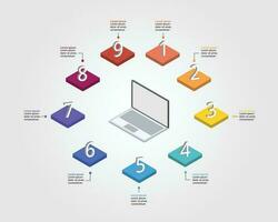 business plan work with laptop template for infographic for presentation for 9 element vector