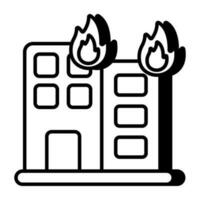 Vector design of building on fire, linear icon