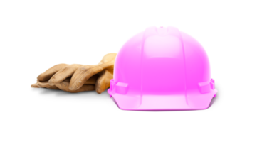 Pink Safety Construction Hard Hat and Leather Gloves Isolated - Transparent PNG. png