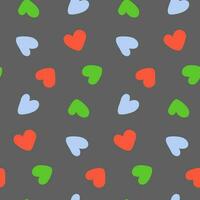 Abstract seamless pattern with hand drawn hearts shapes in trendy shades on a gray backdrop. Vector