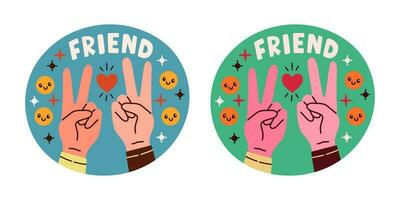 Set of stickers about friends and friendship. Collection of hand drawn lettering. Vector illustration