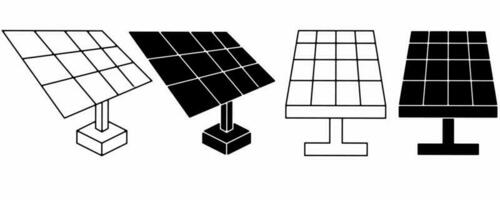 outline silhouette solar panel icon set isolated on white background vector