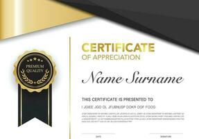 Diploma certificate template black and gold color with luxury and modern style vector image Premium Vector.