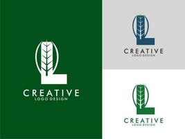 Initial Letter L Logo with Green Leaf vector on three color variations . Usable for Branding and Nature Logos. Flat Vector Logo Design Template Element