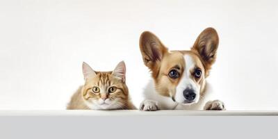 Banner with corgi and cat. . photo