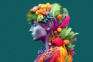 medical art of girl body shaped with vegetables with photo