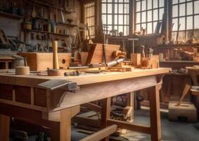 indoor or interior wood workshop with photo
