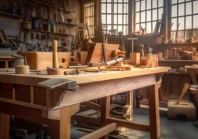 indoor or interior wood workshop with photo