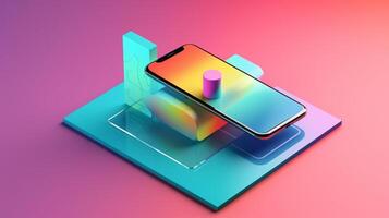 smart phone in trending color palette with photo