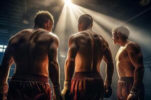 boxeadores lucha como ligero brillante alrededor ellos con generativo ai foto