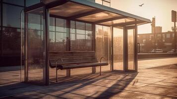 outdoor or exterior bus stop at city with photo