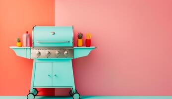 BBQ grill on a bright background in summer concept with photo