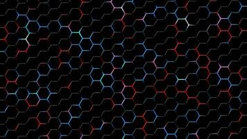 Dark hexagon shapes with red and blue color glowing backlight background video