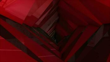 Red color glossy glass 3d square shaped tunnel, dark 3d tunnel video