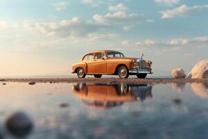 coche siguiente a el Oceano en el estilo de retro con generativo ai foto