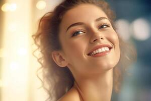 happy young woman who is thinking with photo
