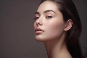 a beautiful face of a young woman healthy skin in skin care concept with photo