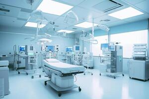 a room showing medical equipment in an bright hospital operating room with photo