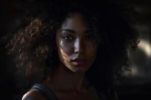 a black female with curly hair in the style of voluminous mass with photo