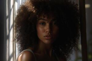 a black female with curly hair in the style of voluminous mass with photo