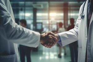 doctor shake hands with patient in medical clinic with photo