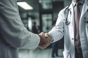 doctor shake hands with patient in medical clinic with photo
