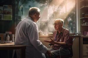 a doctor talking directly with an elderly patient in a private session with photo