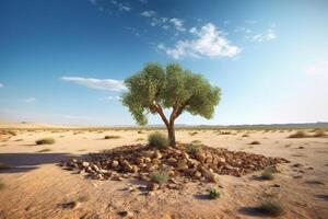 single tree in the middle of a broken desert in global warming concept with photo