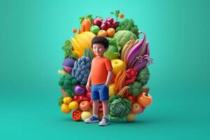 medical art of kid body shaped with vegetables with photo