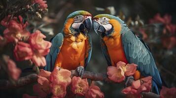 A pair of macaws in love. . photo