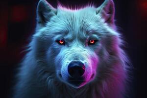 Close up wolf in neon colors. . photo