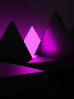 3D Rendering Dark and Neon Light Geometric or Abstract Shape Acrylic Glass Triangles Product Display Background for Electronic Products. photo