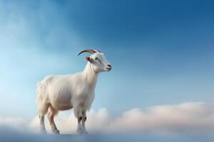 A potrait of cute animal goat with large empty background AI Generated photo