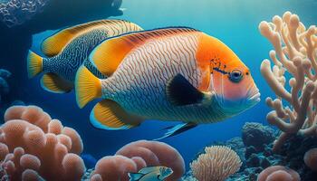 tropical pescado en un coral arrecife en el rojo mar. ai generado foto