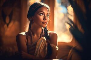 Portrait of a beautiful young woman in a boho style. photo
