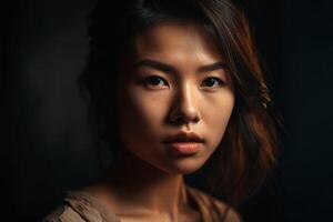 A woman with a dark background and a dark background. photo