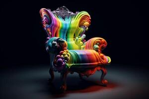 A chair that has rainbow colors on it. photo